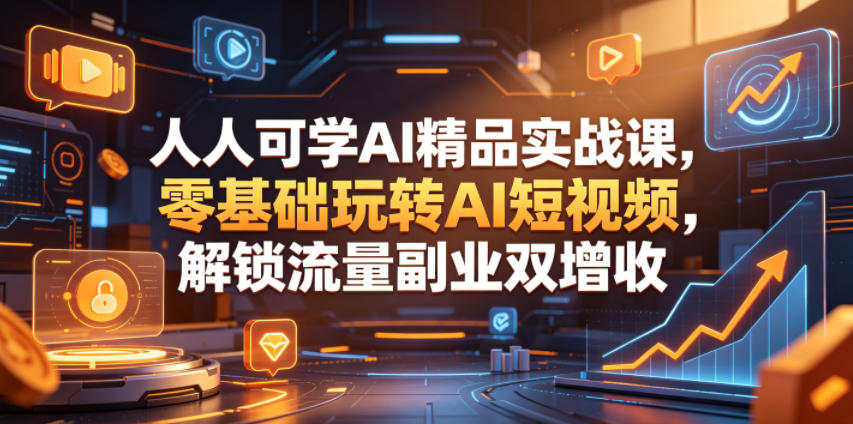 人人可学AI精品实战课，零基础玩转AI短视频，解锁流量副业双增收-轻创终点站