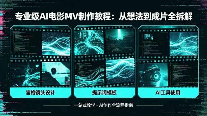 专业级AI电影MV制作教程，从想法到成片全拆解，宫格镜头+提示词模板+AI工具一站式教学-轻创终点站