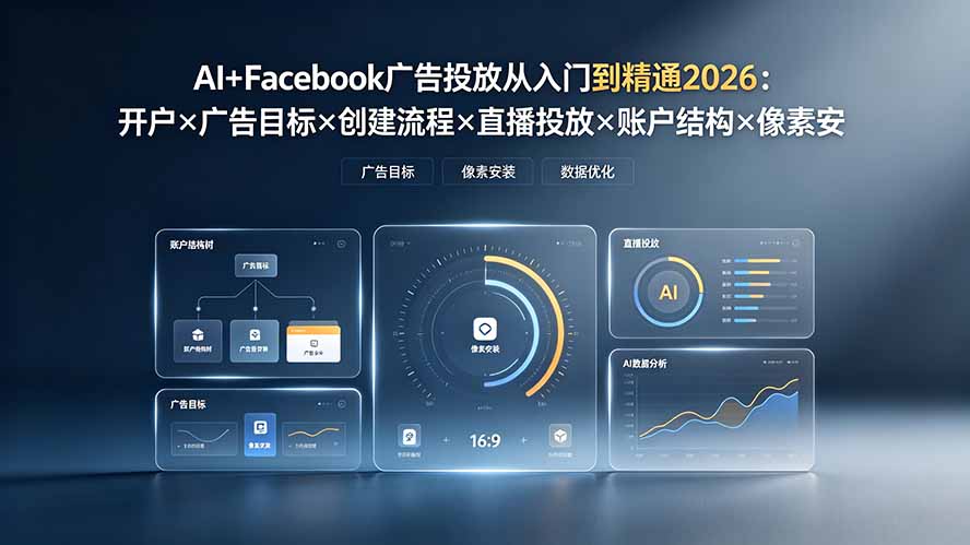 AI+Facebook广告投放从入门到精通2026:开户×广告目标×创建流程×直播投放×账户结构×像素安装×AI赋能-轻创终点站