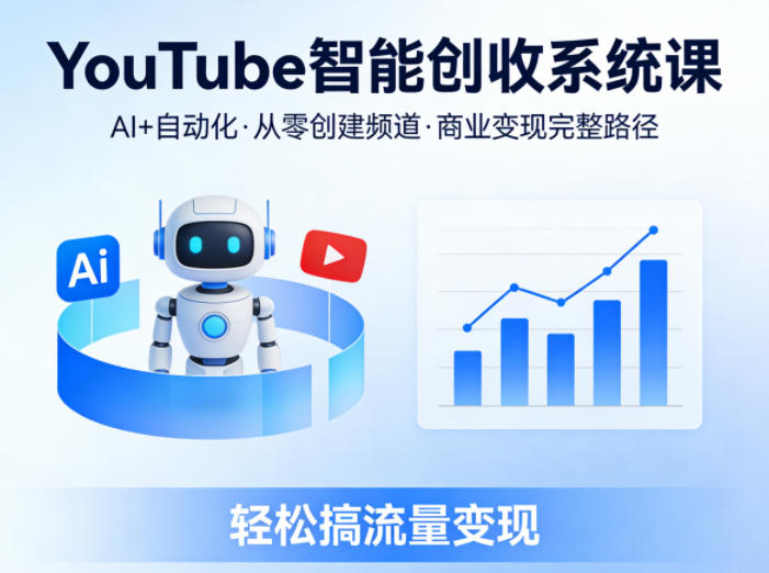 YouTube智能创收系统课，AI+自动化，从零创建YouTube频道并实现商业变现的完整路径，轻松搞流量变现-轻创终点站