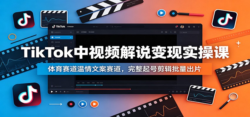 TikTok中视频解说变现实操课：体育赛道温情文案赛道，完整起号剪辑批量出片-轻创终点站