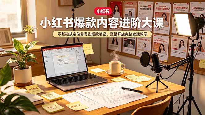 小红书爆款内容进阶大课,零基础从定位养号到爆款笔记,直播开店完整变现教学-轻创终点站