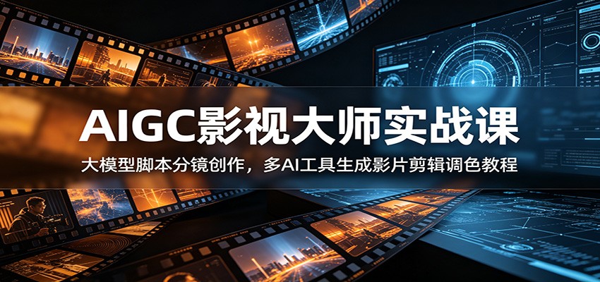 AIGC影视大师实战课：大模型脚本分镜创作，多AI工具生成影片剪辑调色教程-轻创终点站