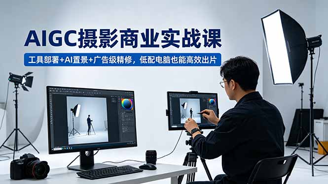 AIGC 摄影商业实战课，工具部署+AI置景+广告级精修，低配电脑也能高效出片-轻创终点站