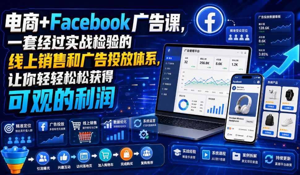 电商+Facebook广告课,一套经过实战检验的线上销售和广告投放体系,让你轻轻松松获得可观的利润【原创双语字幕】-轻创终点站