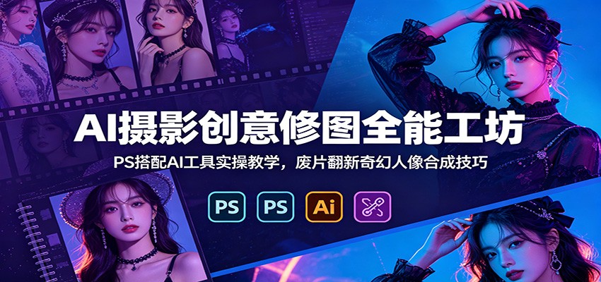 AI摄影创意修图全能工坊：PS搭配AI工具实操教学，废片翻新奇幻人像合成技巧-轻创终点站