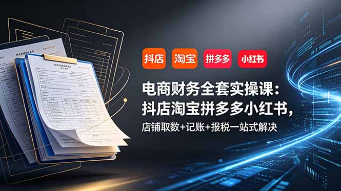 电商财务全套实操课：抖店淘宝拼多多小红书，店铺取数+记账+报税一站式解决-轻创终点站