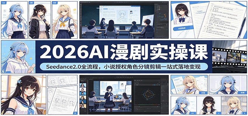 2026AI漫剧实操课：Seedance2.0全流程，小说授权角色分镜剪辑一站式落地变现-轻创终点站