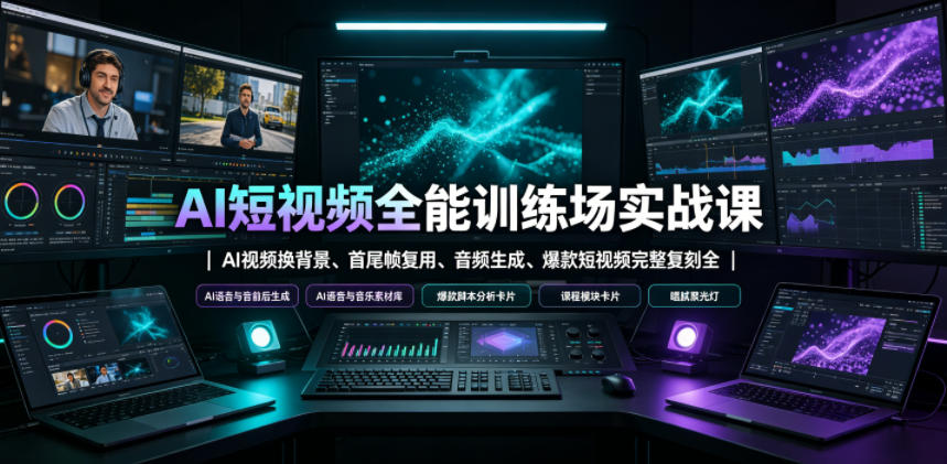 AI短视频全能训练场实战课｜AI视频换背景、首尾帧复用、音频生成、爆款短视频完整复刻全套实操教学-轻创终点站