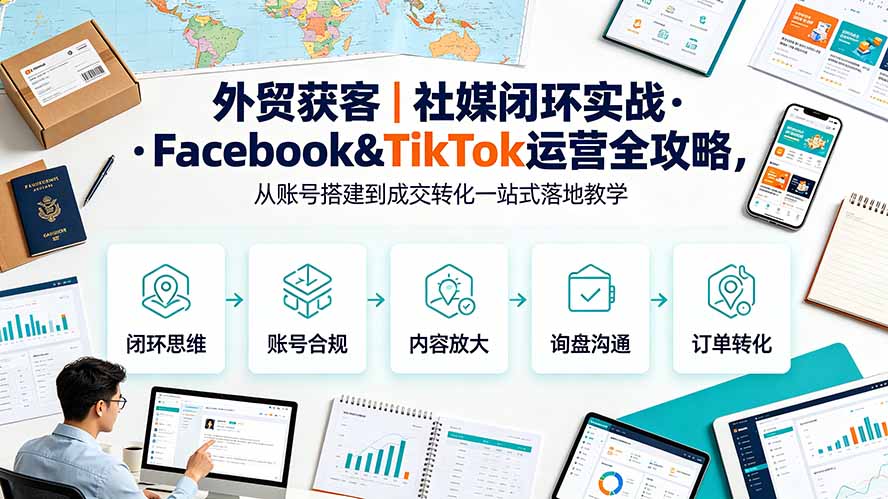 外贸获客｜社媒闭环实战·Facebook&TikTok运营全攻略，从账号搭建到成交转化一站式落地教学-轻创终点站