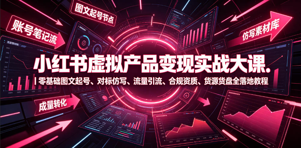 小红书虚拟产品变现实战大课|零基础图文起号、对标仿写、流量引流、合规资质、货源货盘全落地教程-轻创终点站