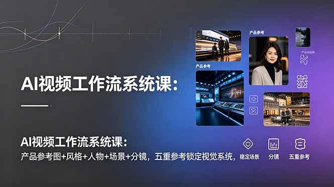 AI视频工作流系统课：产品参考图+风格+人物+场景+分镜，五重参考锁定视觉系统，稳定产出高质量视频-轻创终点站