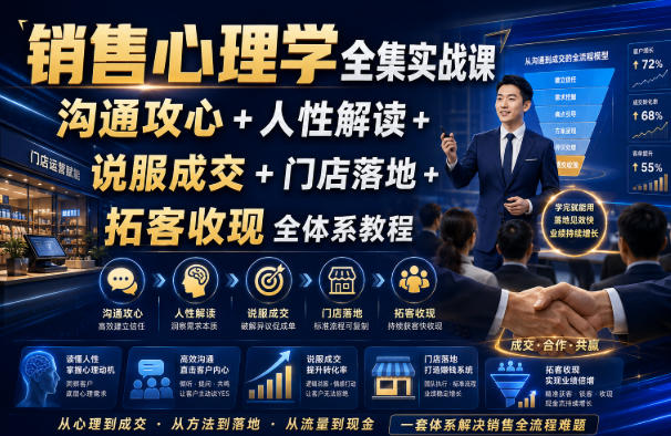 销售心理学全集实战课|沟通攻心+人性解读+说服成交+门店落地+拓客收现全体系教程-轻创终点站