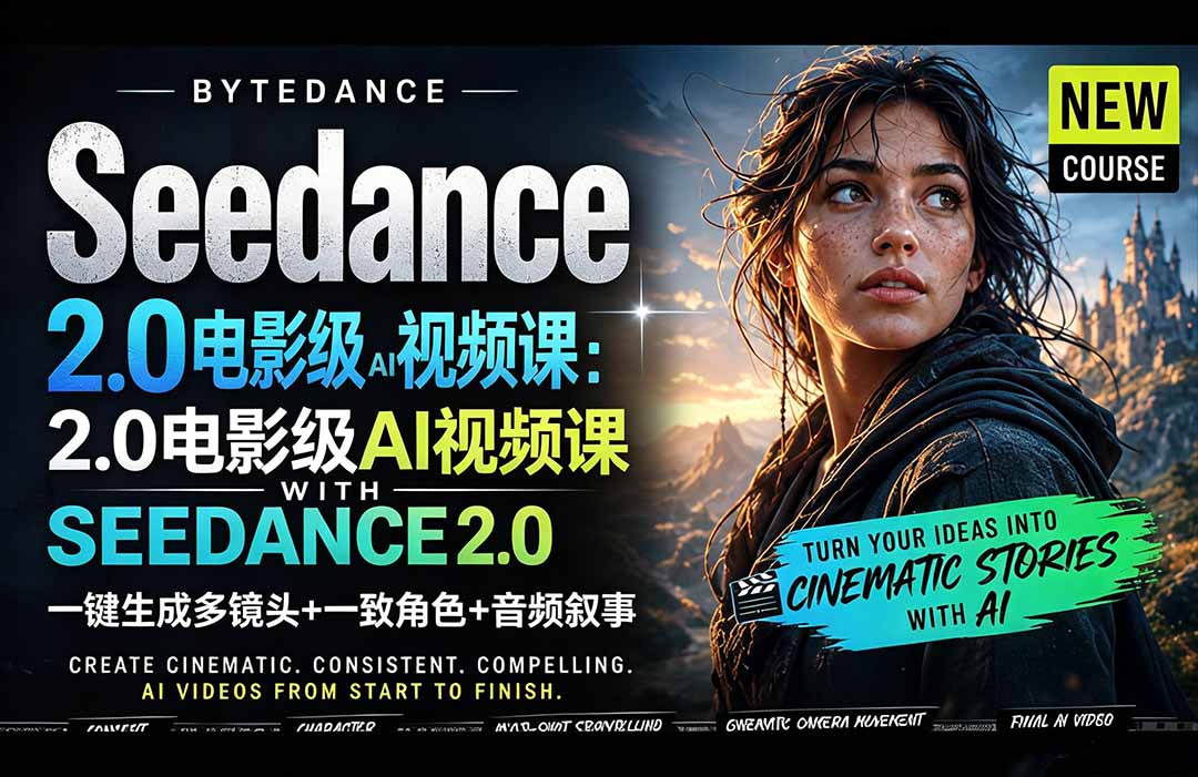 Seedance 2.0电影级AI视频课：一键生成多镜头+一致角色+音频叙事-轻创终点站