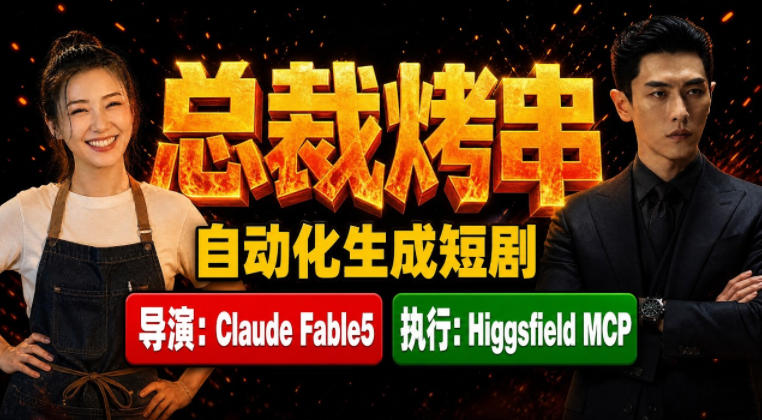 Claude Fable5担任导演+Higgsfield MCP落地执行|《总裁烤串》真人质感短剧全自动AI生成全流程教学-轻创终点站