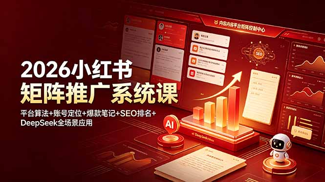 2026小红书矩阵推广系统课：平台算法+账号定位+爆款笔记+SEO排名+DeepSeek全场景应用-轻创终点站