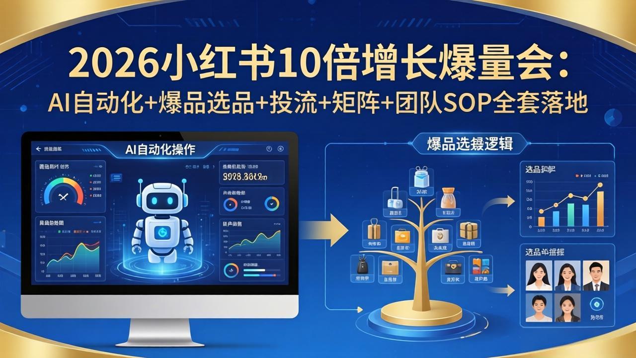 2026小红书10倍增长爆量会：AI自动化+爆品选品+投流+矩阵+团队SOP全套落地-轻创终点站