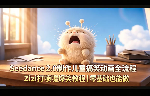 Seedance 2.0制作儿童搞笑动画全流程Zizi打喷嚏爆笑教程|零基础也能做-轻创终点站
