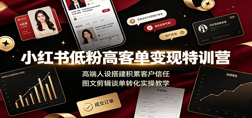 小红书低粉高客单变现特训营：高端人设搭建积累客户信任，图文剪辑谈单转化实操教学-轻创终点站
