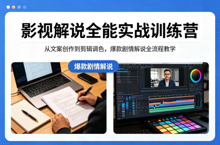 影视解说全能实战训练营：从文案创作到剪辑调色，爆款剧情解说全流程教学-轻创终点站