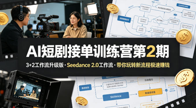 AI短剧接单训练营第2期，3+2工作流升级版，Seedance 2.0工作流，带你玩转新流程极速賺钱-轻创终点站