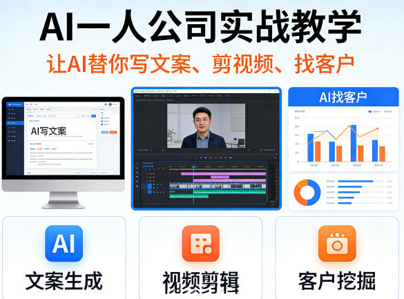 AI一人公司实战教学，让AI替你写文案、剪视频、找客户-轻创终点站