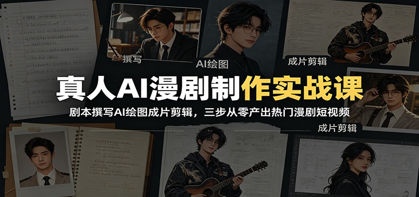 真人AI漫剧制作实战课：剧本撰写AI绘图成片剪辑，三步从零产出热门漫剧短视频-轻创终点站