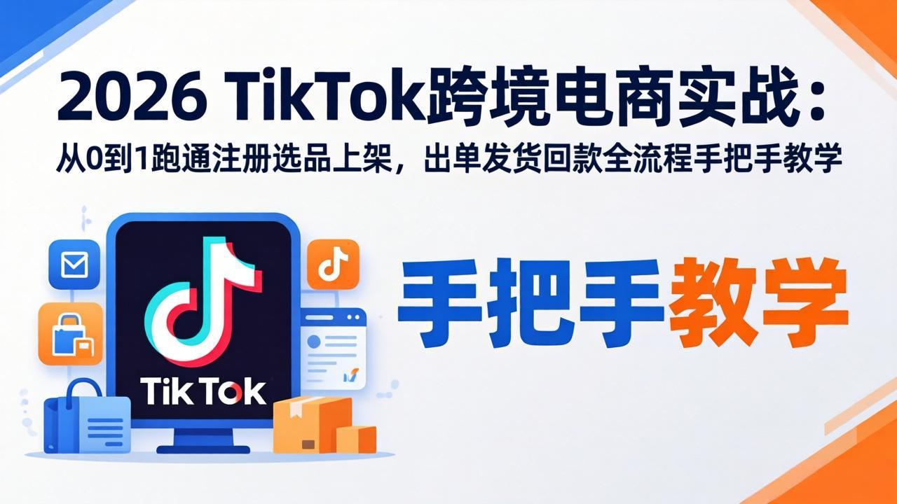 2026TikTok跨境电商实战：从0到1跑通注册选品上架，出单发货回款全流程手把手教学-轻创终点站