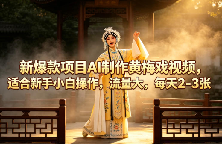 新爆款项目AI制作黄梅戏视频，适合新手小白操作，流量大，每天2-3张-轻创终点站