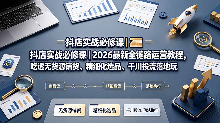 抖店实战必修课|2026最新全链路运营教程,吃透无货源铺货、精细化选品、千川投流落地玩法-轻创终点站