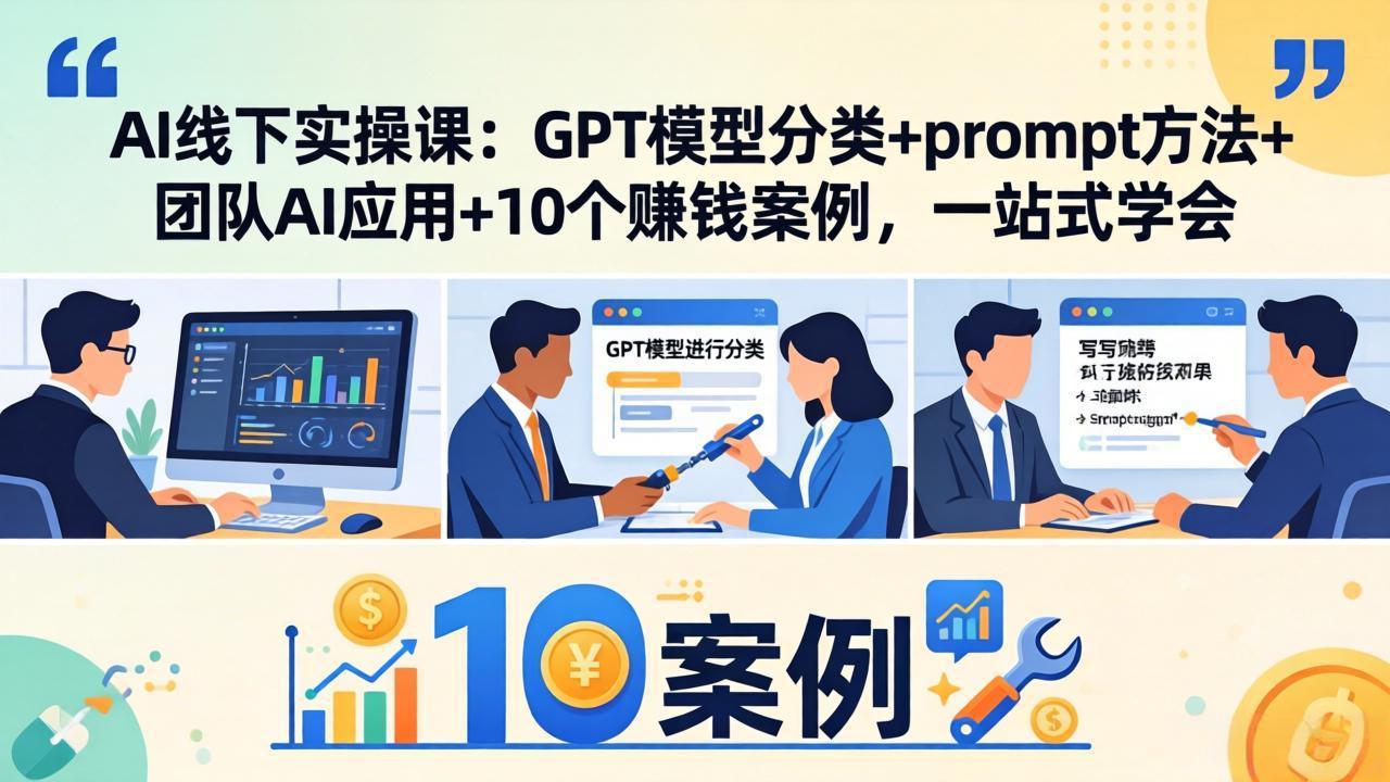 AI线下实操课:GPT模型分类+prompt方法+团队AI应用+10个赚钱案例,一站式学会-轻创终点站
