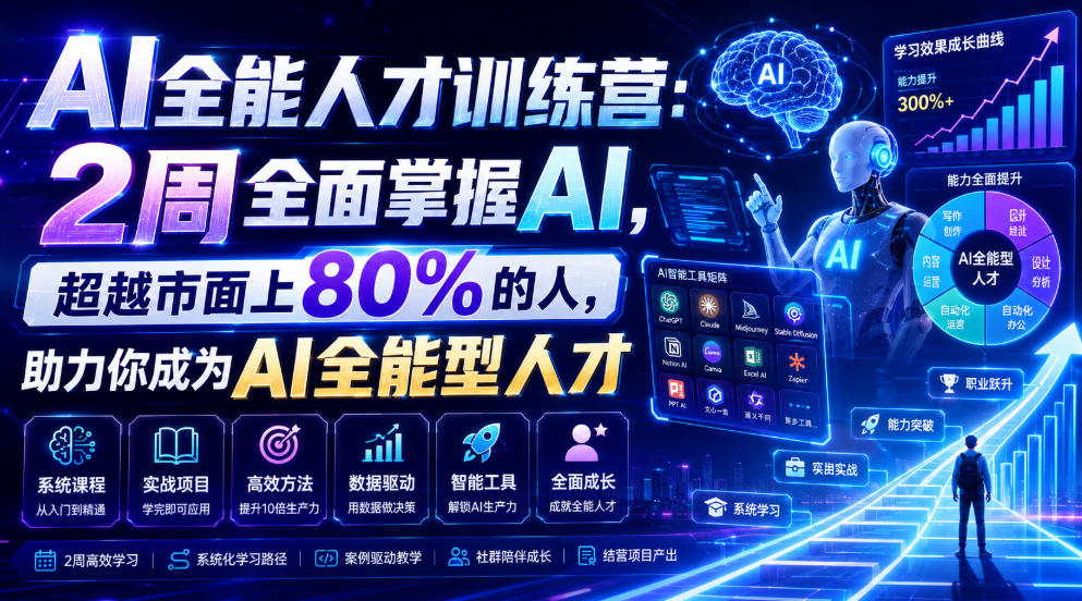 AI全能人才训练营：2周全面掌握AI，超越市面上80%的人，助力你成为AI全能型人才-轻创终点站