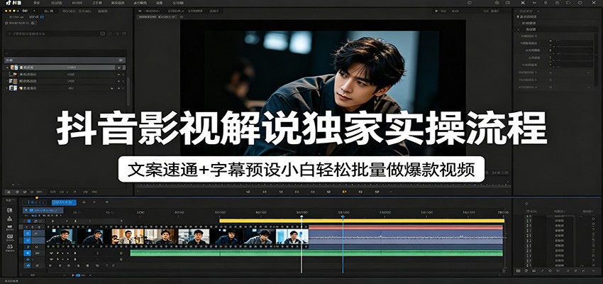 抖音影视解说独家实操流程，文案速通+字幕预设小白轻松批量做爆款视频-轻创终点站