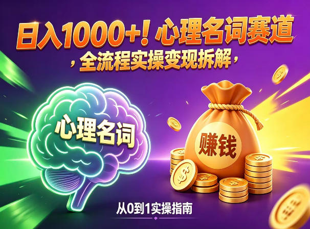 心理名词赛道，新手小白也能做，全流程项目拆解，单日变现1k+-轻创终点站