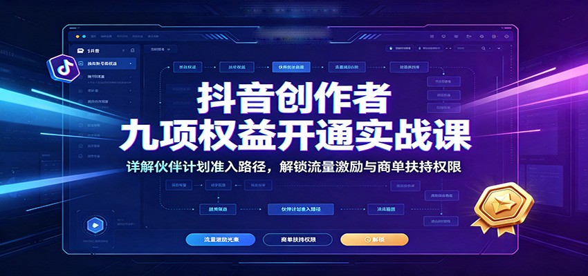 抖音创作者九项权益开通实战课：详解伙伴计划准入路径，解锁流量激励与商单扶持权限-轻创终点站