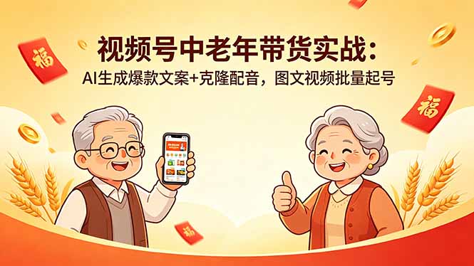 视频号中老年带货实战：AI生成爆款文案+克隆配音，图文视频批量起号-轻创终点站