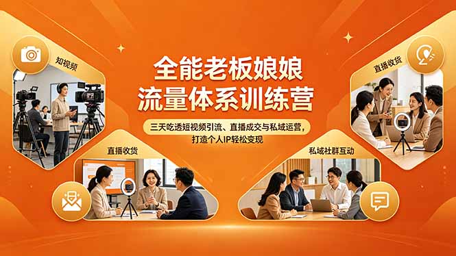 全能老板娘流量体系训练营，三天吃透短视频引流、直播成交与私域运营，打造个人IP轻松变现-轻创终点站
