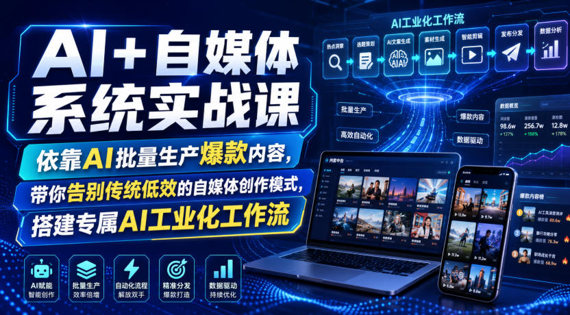 AI+自媒体系统实战课,依靠AI批量生产爆款内容,带你告别传统低效的自媒体创作模式,搭建专属AI工业化工作流-轻创终点站