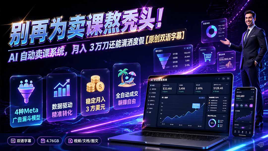 别再为卖课熬秃头!AI 自动卖课系统,月入 3 万刀还能潇洒度假【原创双语字幕】-轻创终点站