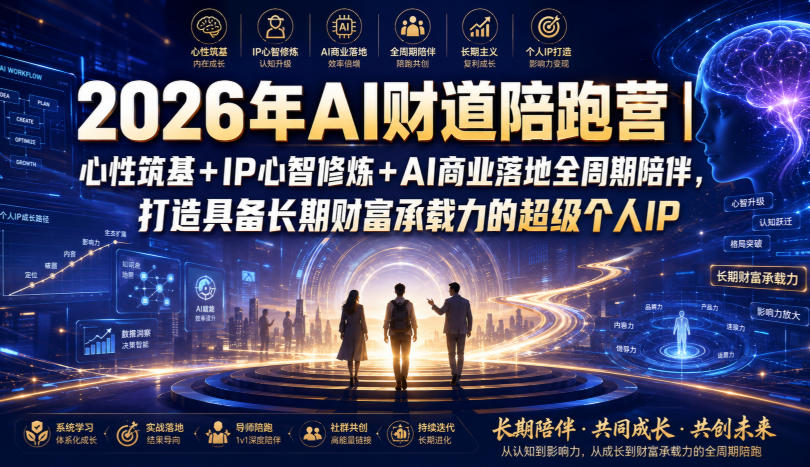 2026年AI财道陪跑营|心性筑基+IP心智修炼+AI商业落地全周期陪伴,打造具备长期财富承载力的超级个人IP-轻创终点站