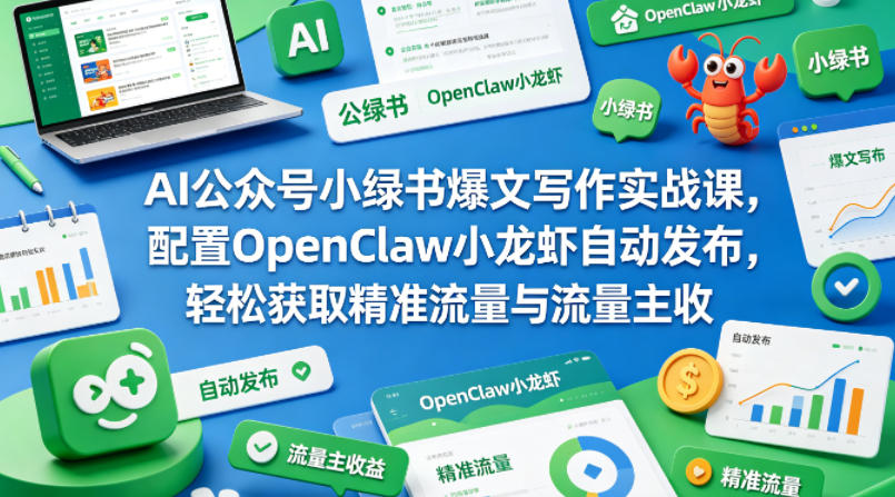 AI公众号小绿书爆文写作实战课，配置OpenClaw小龙虾自动发布，轻松获取精准流量与流量主收益-轻创终点站