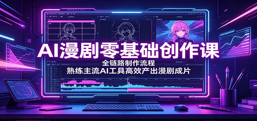 AI漫剧零基础创作课:全链路制作流程,熟练主流AI工具高效产出漫剧成片-轻创终点站