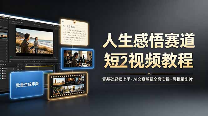 人生感悟赛道短视频教程,零基础轻松上手,AI文案剪辑全套实操可批量出片-轻创终点站