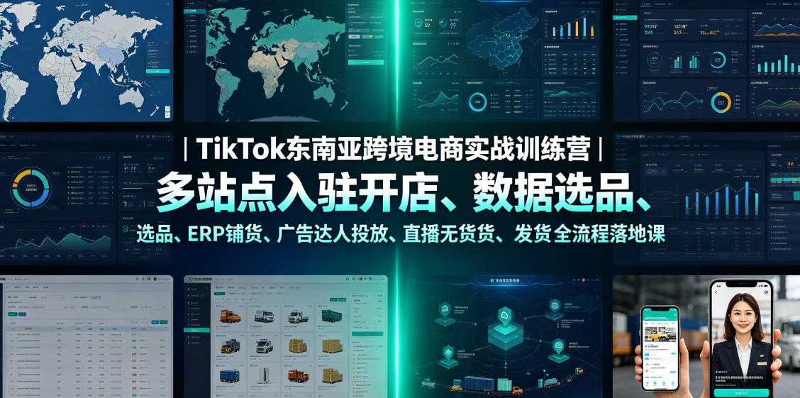 TikTok东南亚跨境电商实战训练营|多站点入驻开店、数据选品、ERP铺货、广告达人投放、直播无货源发货全流程落地课-轻创终点站