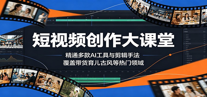 短视频创作大课堂：精通多款AI工具与剪辑手法，覆盖带货、育儿、古风等热门领域-轻创终点站