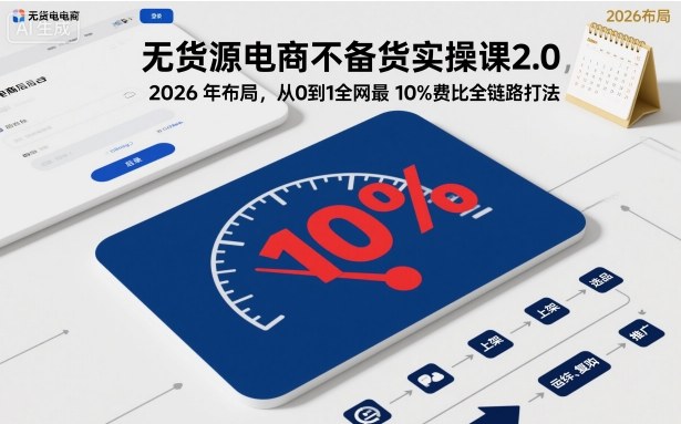 无货源电商不备货实操课2.0，2026年布局，从0到1全网最低10%费比全链路打法【更新26年5月19日】-轻创终点站