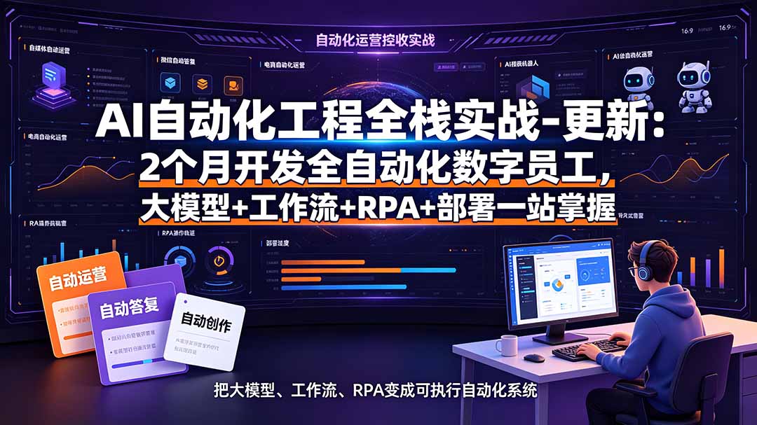 AI自动化工程全栈实战-更新：2个月开发全自动化数字员工，大模型+工作流+RPA+部署一站式掌握-轻创终点站