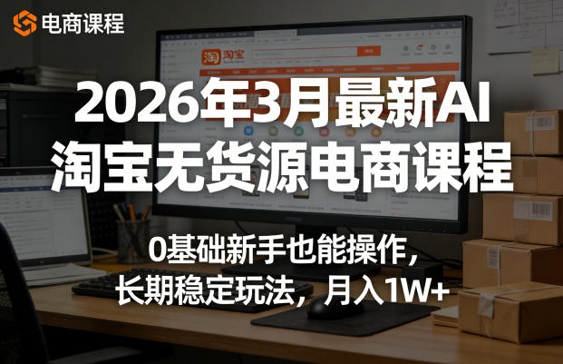 2026年3月最新AI淘宝无货源电商课程，0基础新手也能操作，长期稳定玩法，月入1W+(更新0415)-轻创终点站