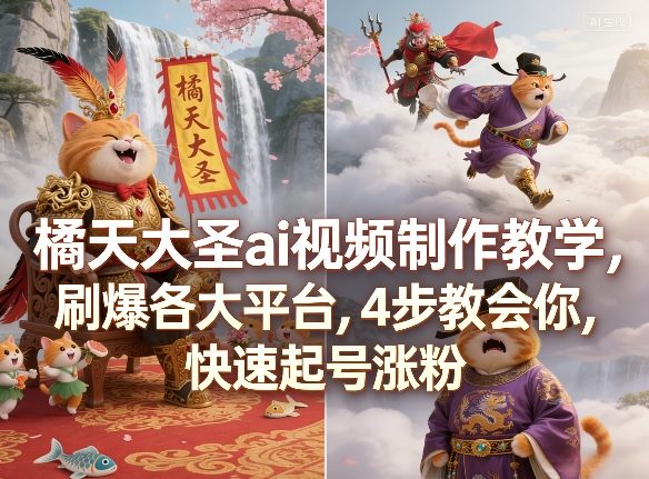 橘天大圣ai视频制作教学，刷爆各大平台，4步教会你，快速起号涨粉-轻创终点站