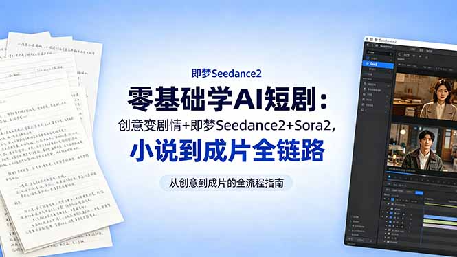 零基础学AI短剧：创意变剧情+即梦Seedance2+Sora2，小说到成片全链路-轻创终点站